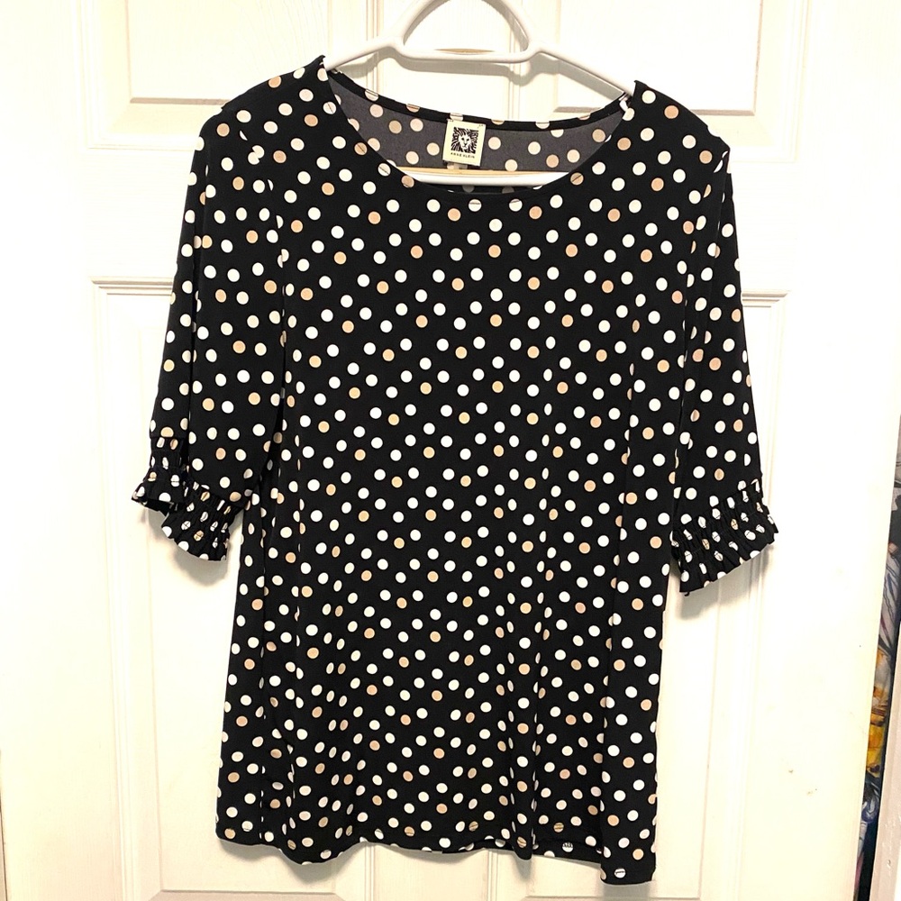 Anne Klein Black and White Ruffled 3/4 Sleeve Blouse size M